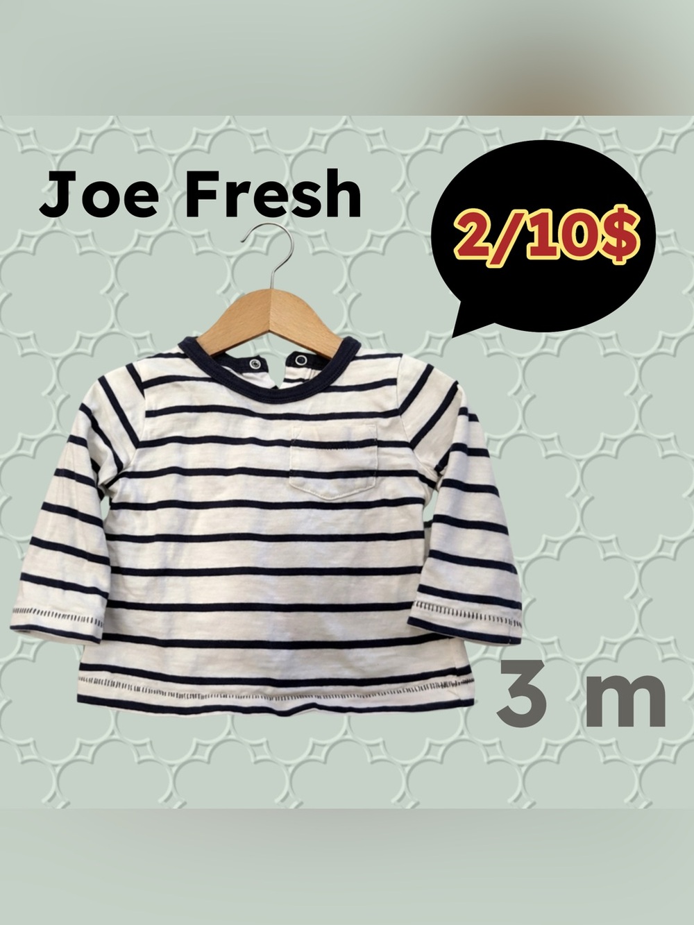 🌈2/10$ 🇨🇦👍GUC JOE FRESH | 3 m | Unisex Nautical Striped Long Sleeves Baby Tee